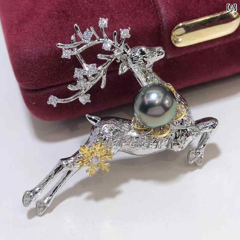 ブローチ 美しい 韓国 パール 鹿 精巧 職人技 カラフル クリスマス ハッピー コサージュ お姫様