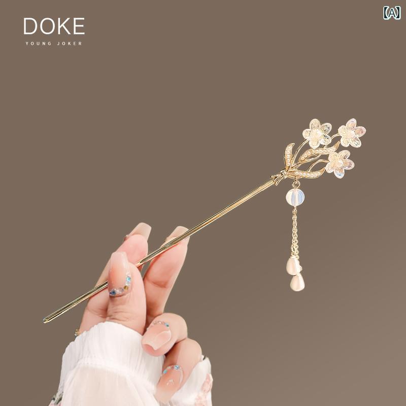 レディース タッセル アクセサリー かんざし ヘア 釉薬 花 ヘアピン ステップ シェイク 小さい フレッシュ 漢服 髪飾り レトロ 中国 アップ