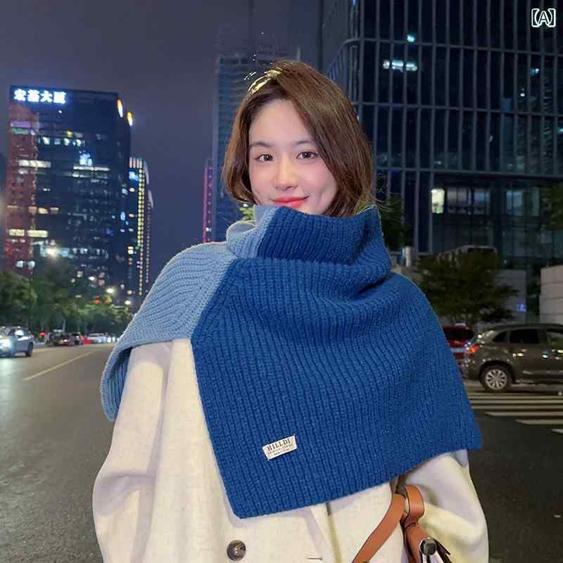 マフラー スカーフ 女性 秋冬 アウター プルオーバー ネック 黒 ハイネック カバー 韓国 ニット ウール マント ショール