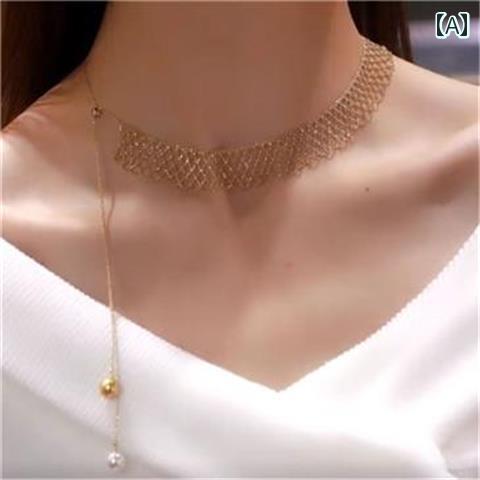 レディース タッセル ネックレス チェーン かわいい レトログレード パール ダブル ビーズ ペンダント 精巧 外観 鎖骨