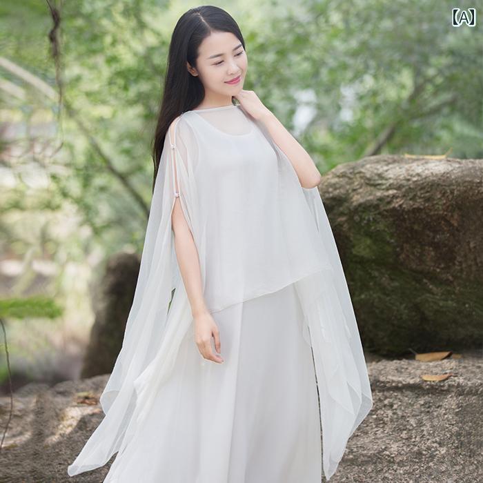 レディース 夏 瀬戸もの御召しもの 清楚 成人女性 窈窕たる 盛りだくさん スコート シフォン 限りない ノースリーブロング 御召しもの