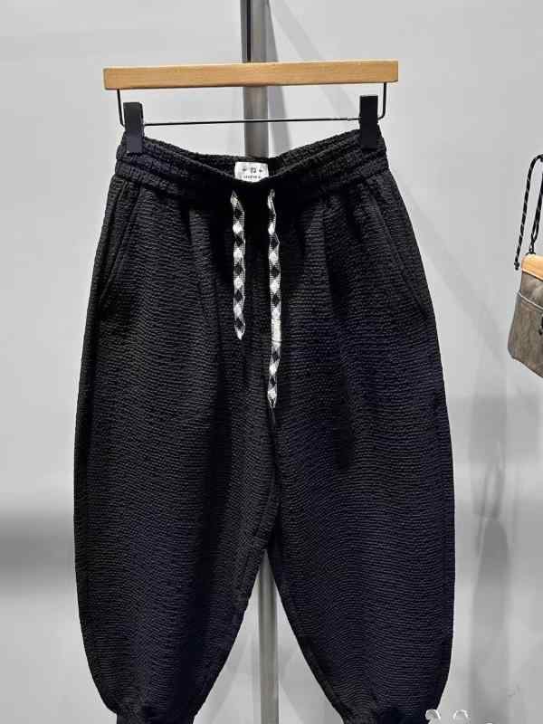 メンズ カジュアル 夏 パンツ ズボン 快適 個性 プリーツ ワイド レッグ 薄手 アンクル タイ 九分
