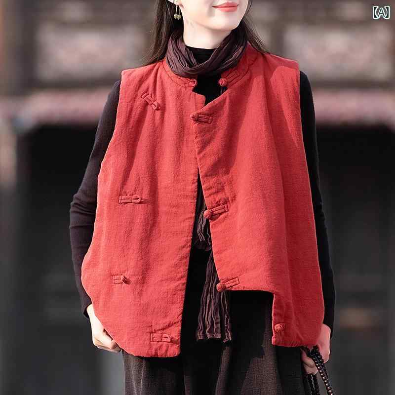 レディース リネン レトロ 中国 限りない 亭主もち 冬 綿 側面 乳ぶさ ベスト 文学研究 生あたたかい 上衣 レディースファッション-ベスト・ジレ