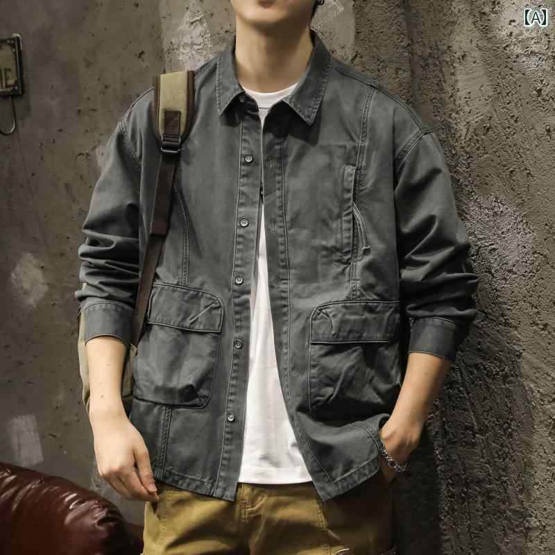 メンズ カジュアル シャツ トップス 厚手 綿 ワークシャツ 春秋 ハイエンド ジャケット 服