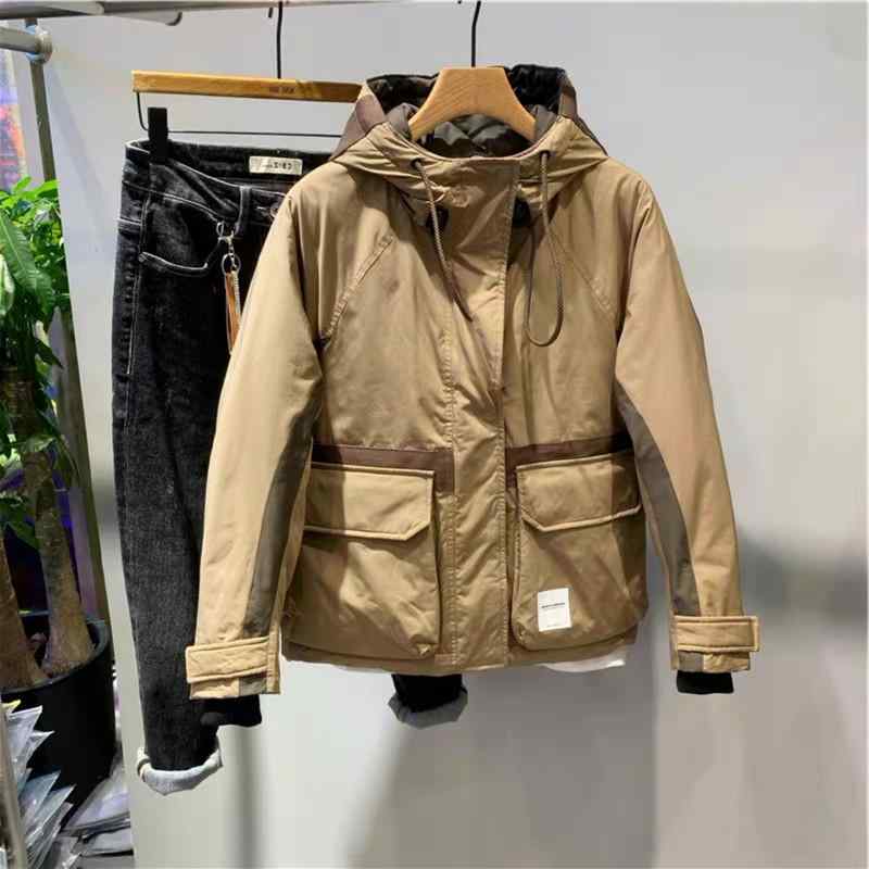 メンズ トップス 屋外 アウトドア アメリカ ワーク ジャケット 冬 厚手 スプライシング フード付き パーカー コットンジャケット