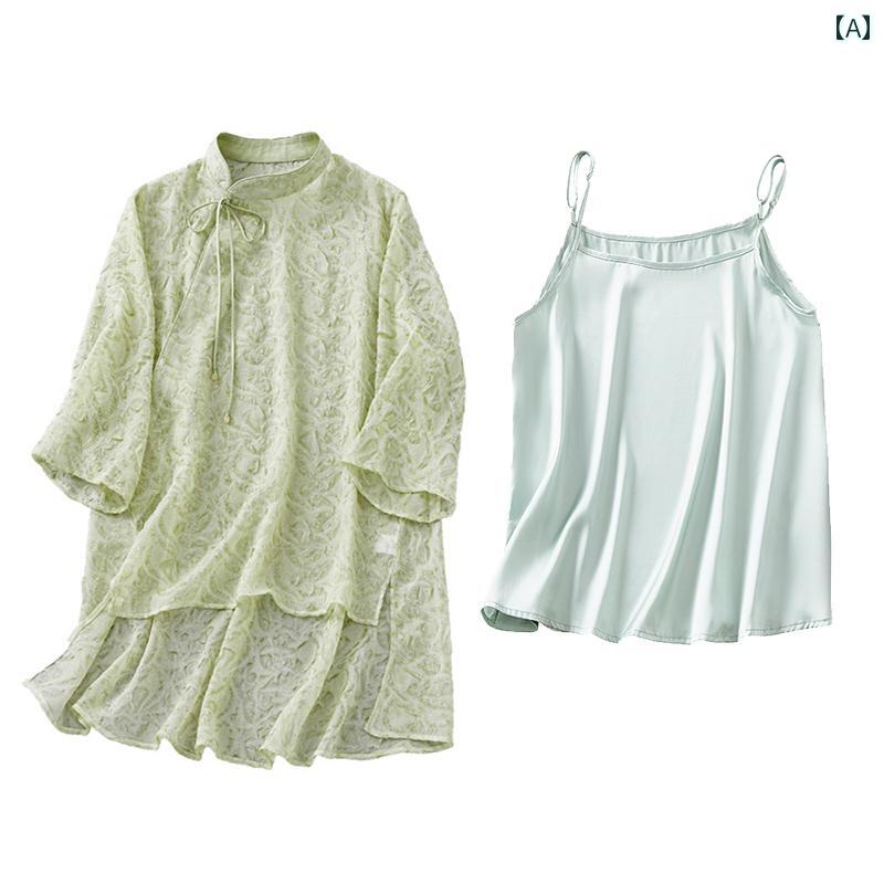 夏 漢服 唐 スーツ チャイナ ドレス トップス レトロ 民族風 中華風 女性 スリーピーススーツ 女性用 瞑想 茶