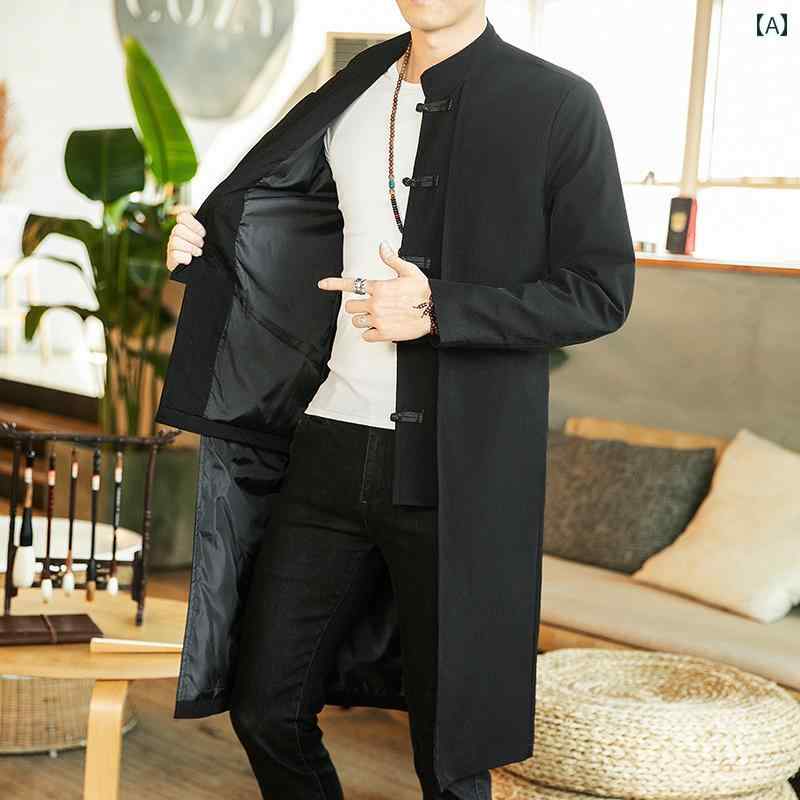 メンズ 若若しい 秋 唐 背広 中華風 馬鹿でかい大きさ 真っただ中 レングス 上衣 漢服 アンティーク まがい物 背広 上着