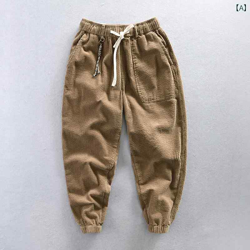 メンズ パンツ ズボン 快適 綿 コーデュロイ レトロ レギンス ゆったり ワイド 春秋 九分丈