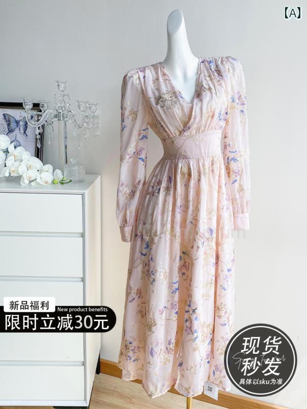 レディース リゾート ドレス 女性 ピンク 花柄 シフォン 秋 ハイエンド 淑か 海辺 休暇 スカート｜セキュアデポ