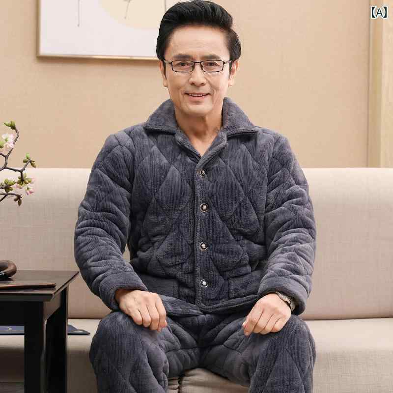 メンズ パジャマ ルームウェア 寝間着 秋冬 コーラル ベルベット 肥厚 キルティング ホーム 服 暖かい 大きいサイズ スーツ 外 着用 可能｜セキュアデポ