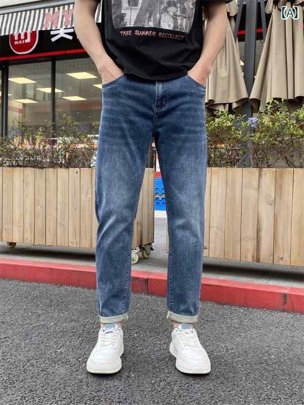 メンズ パンツ デニム ボトムス アウトドア ズボン ブルー ジーンズ マイクロ 弾性 スリム スキニー