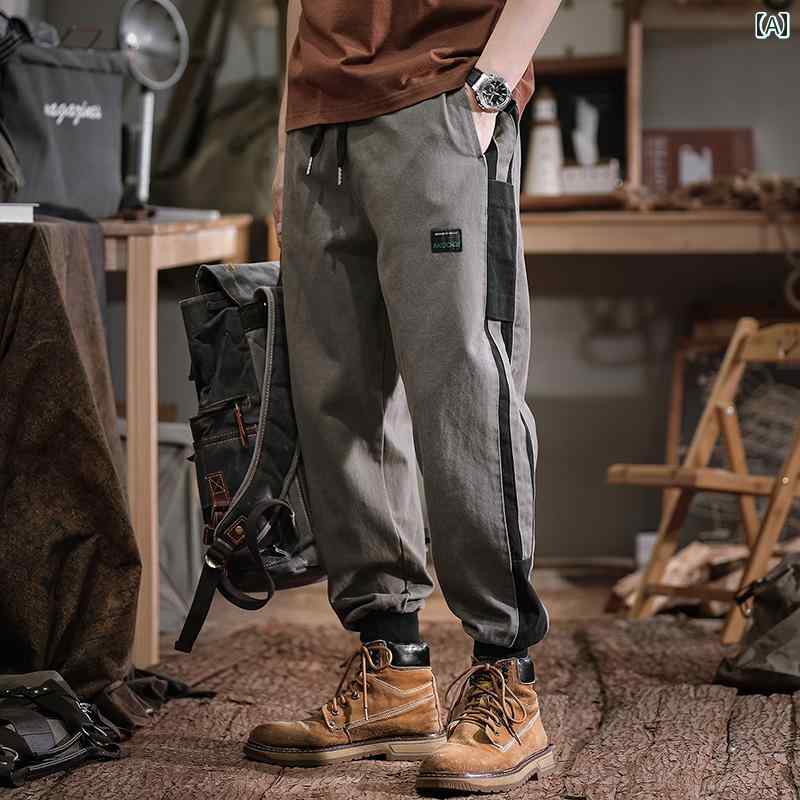 メンズ カジュアル パンツ アメリカ レトロ 男性用 ゆったり 大きいサイズ 春 カラーマッチング 綿 レギンス ワーク 作業 ズボン アウトドア