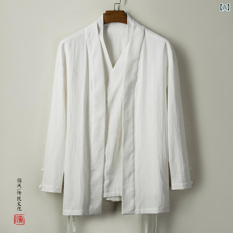 メンズ 流行り物 秋 中華風 リネン まがい物 背広 漢服 上衣 レトロ 在老人ホーム 御召しもの 思い入れる 綿 唐 背広