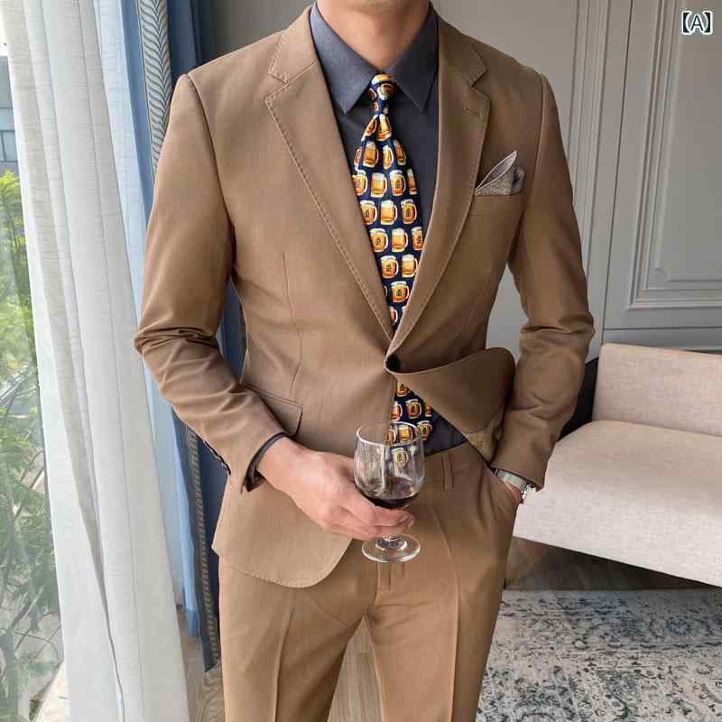 メンズ カジュアル スーツ ジャケット 韓国 スリムフィット ビジネス 結婚式 新郎 小さい 英国