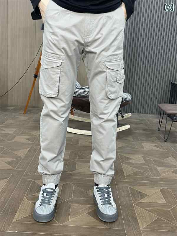 メンズ カジュアル パンツ ワーク アウトドア ズボン 春秋 作業 スリムフィット レッグ ジョイント ロング ファッション ストレッチライト グレー