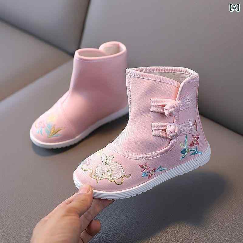 シュートブーツ かわいい ベビー キッズ 秋冬 女の子 漢服 靴 レトロ 衣装 唐 スーツ 赤ちゃん 子供用 刺繍 ブーツ 厚手 赤い 布靴 綿靴