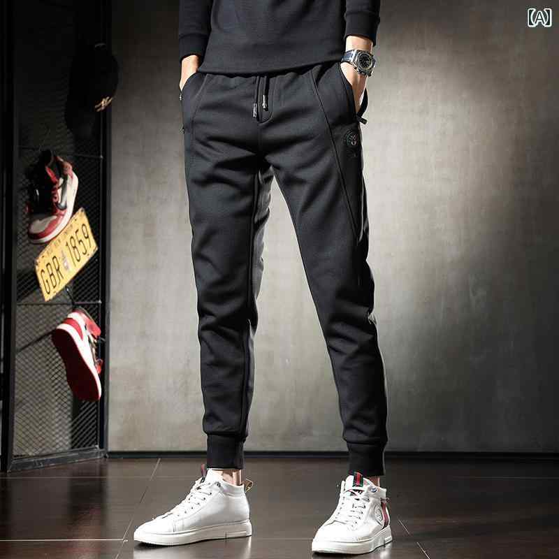 メンズ カジュアル パンツ アウトドア 男性用 冬 黒 スリムフィット スタイリッシュ 韓国 スポーツ レギンス