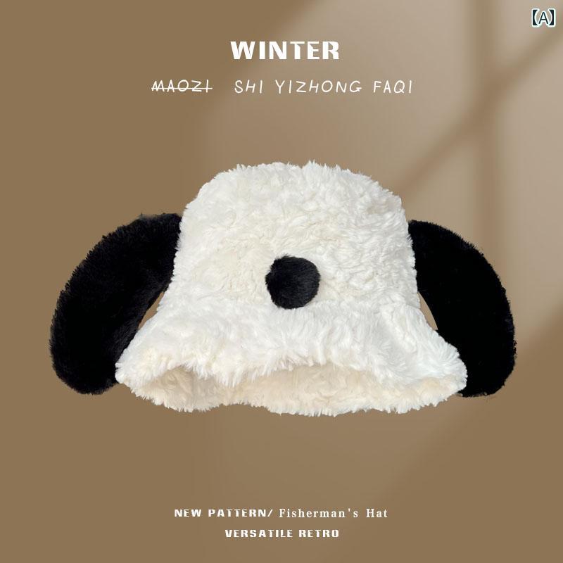 レディース 帽子 韓国 かわいい 子犬 耳 フィッシャーマン ハット 女性用 秋冬用 大きい 頭囲 小顔見せ 暖かい バケット