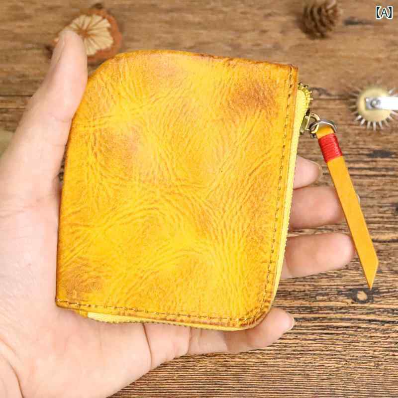 メンズ レザー キーケース レトロ 植物 タンニン なめし 革 財布 女性 ユーズド 加工 小さい 小銭入れ ジッパー カードホルダー キー バッグ