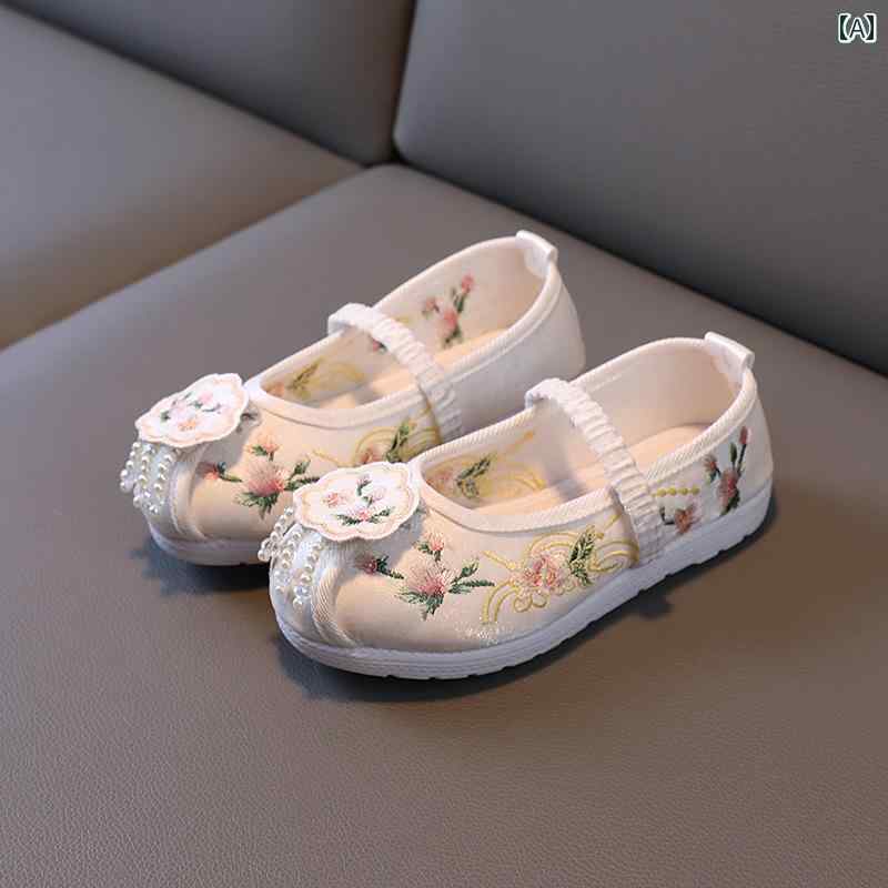 子供靴 かわいい メリージェーン シューズ ベビー キッズ 女の子用 レトロ 漢服 靴 古風 刺繍 布靴 女児 赤ちゃん ぺたんこ 衣装 子供用 パフォーマンス シューズ以上