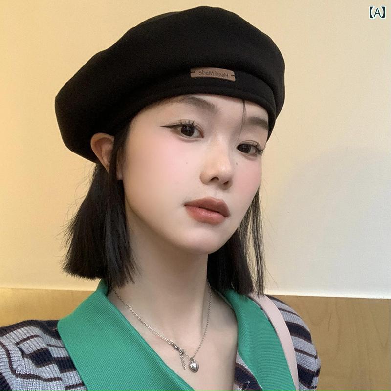 ベレー 帽 秋冬 女性 黒 小さい 暖かい ウール つぼみ ペター ハット 大きい 頭囲 帽子