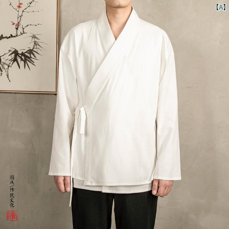 メンズ 流行り物 中華風 レトロ 今めかしい 成人男性服 差し交わす 色つや まがい物 背広 漢服 御召しもの 民族服 宿小屋 御召しもの 思い入れる 服 春
