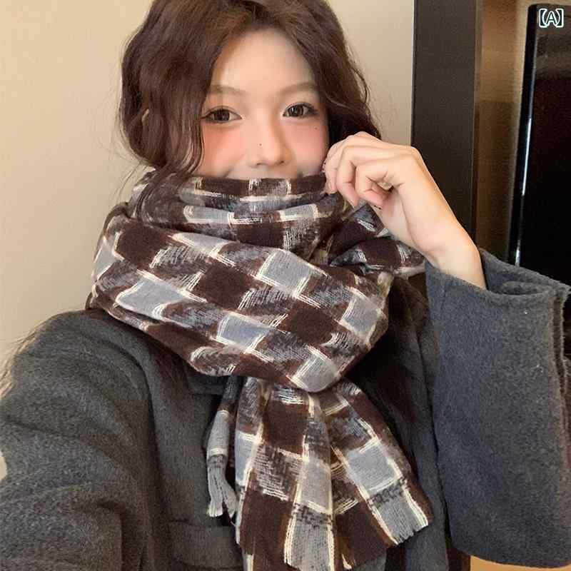 レディース マフラー おしゃれ 防寒 ハイエンド 千鳥格子 スカーフ 冬 暖かい ショール 学生 レトロ 厚手 4,138円