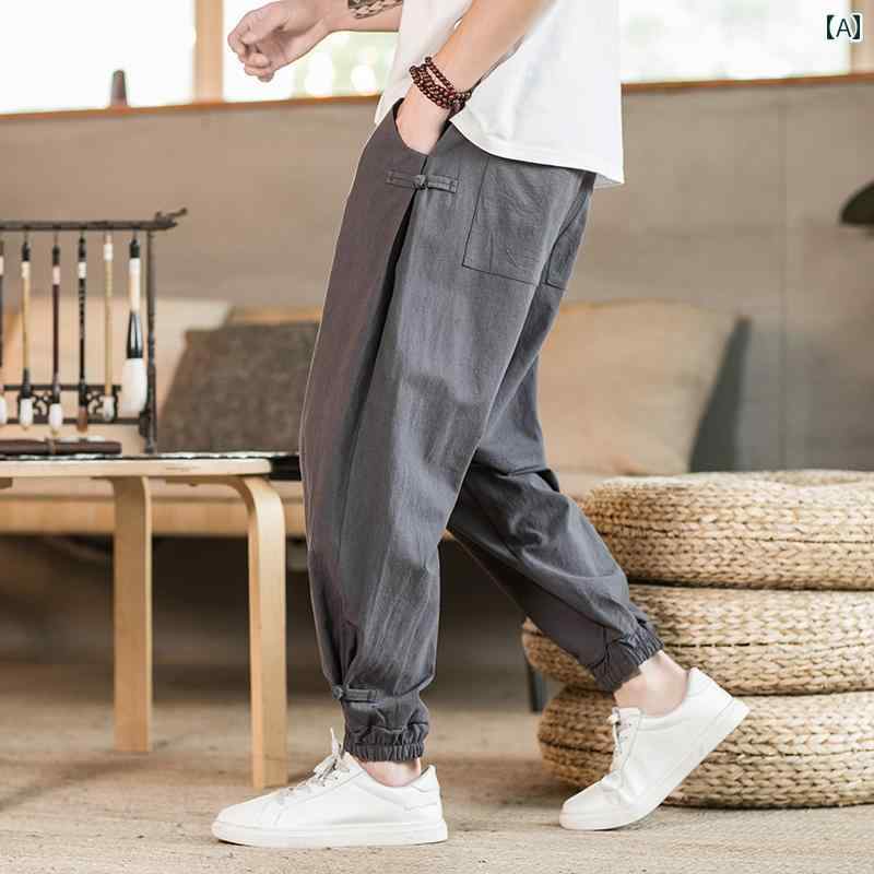 メンズ カジュアル パンツ 中華風 綿 リネン レギンス 唐 スーツ 大きいサイズ ズボン