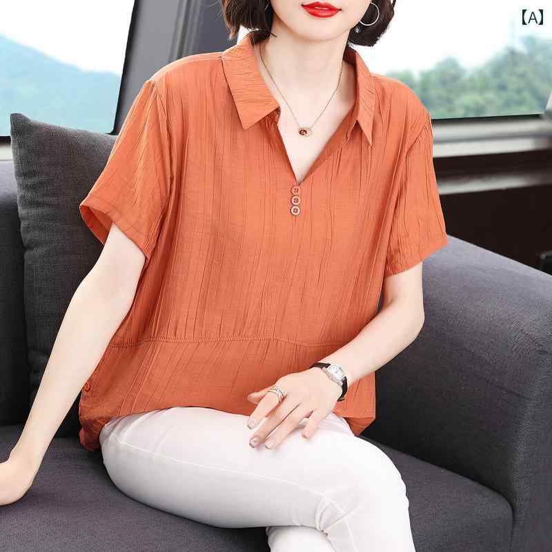 レディース カジュアル 夏 トップス 普段使い マザーズ 女性 ポロ 襟 T シャツ 服 大きいサイズ シフォンシャツ