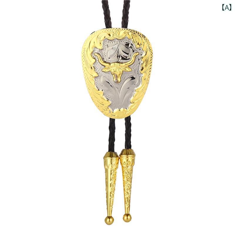 メンズ カジュアル ネックレス アクセサリー ループタイ ボロタイ ネクタイ 韓国 BOLO TIE ロング カラー ロープ 逆三角形 ブル ヘッド ボロ 万能 半袖