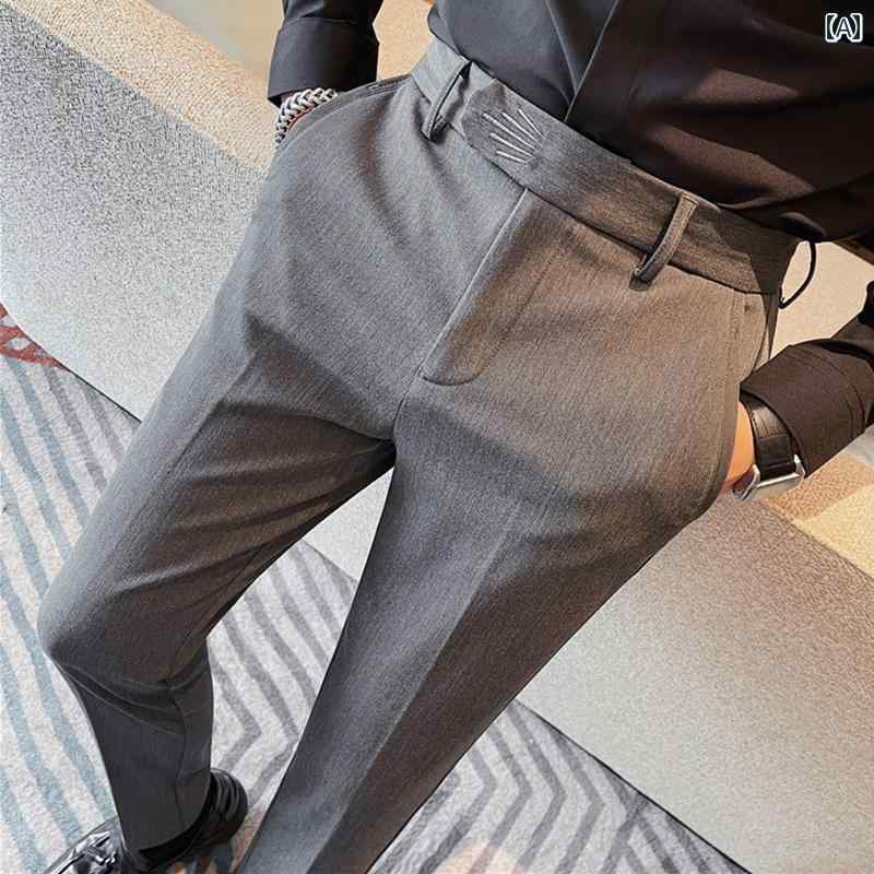 メンズ カジュアル パンツ スラックス ベルベットスーツ 秋冬 スリム ビジネス フォーマルウェア グレー スーツ｜セキュアデポ