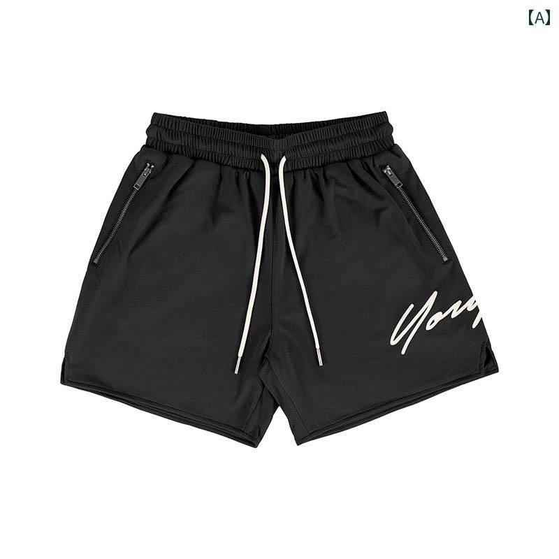 メンズ 夏 パンツ スポーツ マッスル アメリカン フィットネス ショーツ トレーニング 速乾 メッシュ 通気性 バスケットボール ジッパー スクワット