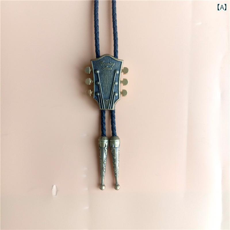 メンズ ネックレス アクセサリー ボロタイ ループタイ ボロ カントリー ミュージック ギター ヘッド ロング 半袖 合金 シルバー シンプル ペンダント