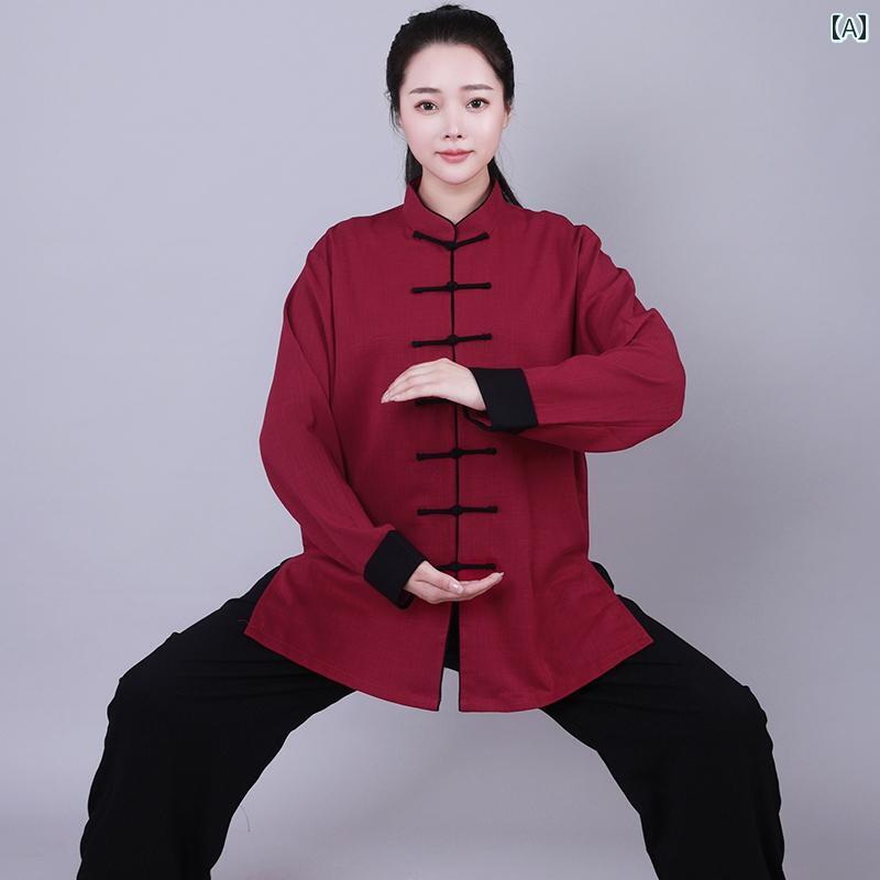 メンズ レディース 伸ばすこと 綿織物リネン 歳月 太極拳 服 武道 演戯 朝 運動すること 人だかり 引きくらべる 用