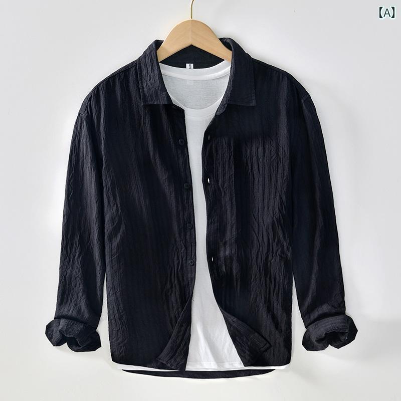 メンズ 夏 カジュアル トップス シャツ シンプル サマー 冷感 長袖 ソリッドカラー ベーシック 爽か 服 薄手 日焼け防止