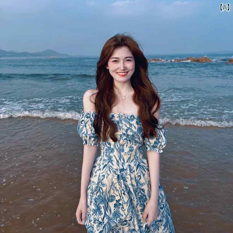 レディース 夏 ワンピース フレンチ ワンショルダー パフスリーブ 花柄 ロング ドレス 海辺 リゾート 休暇 旅行 服 ビーチ｜セキュアデポ