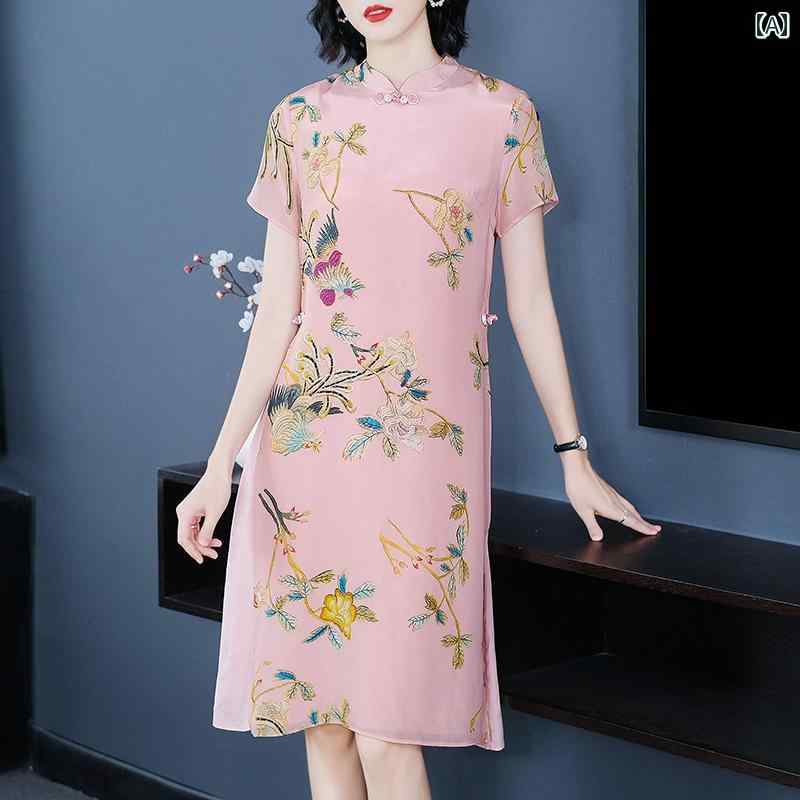 レディース 夏 ワンピース きれいめ 上品 ミセス マザーズ 婦人服 ドレス 春 スタイル レトロ 若々しい チャイナ 中華風
