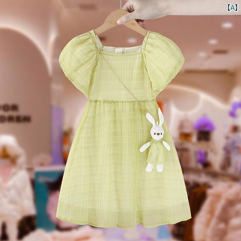 夏 キッズ ワンピース ガールズ ドレス 服 子供服 小さい プリンセス 薄手 パフスリーブ 氷 絹
