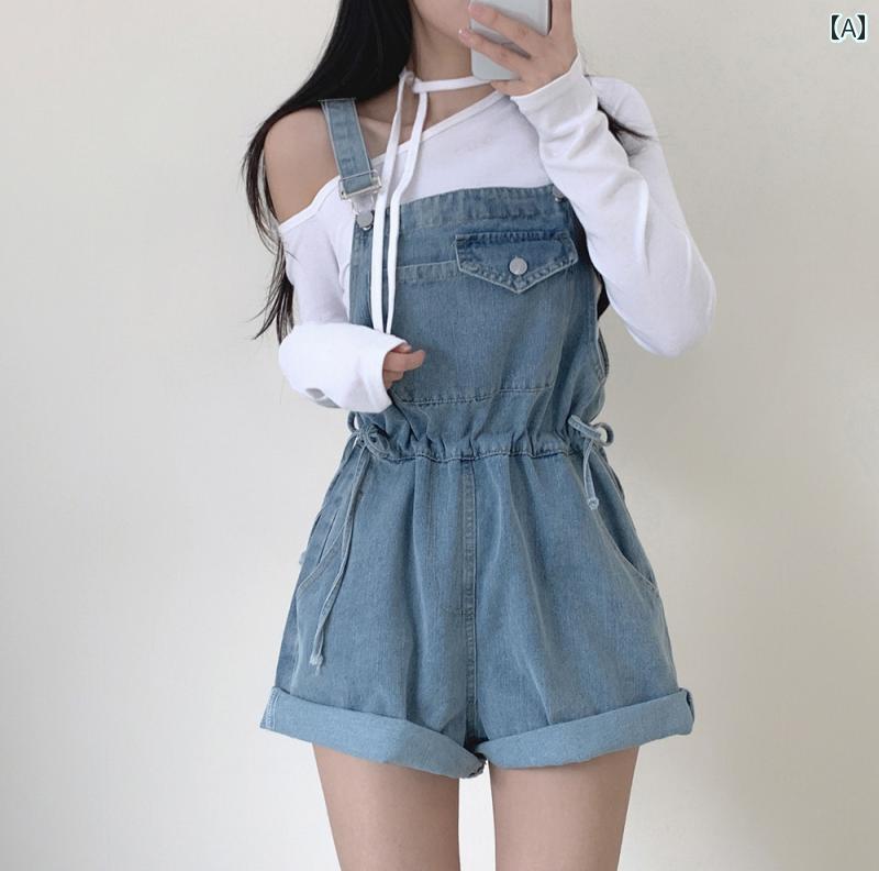 レディース カジュアル 夏 パンツ オーバーオール サロペット 韓国 シック 巾着 デニムオーバーオール 女性用 若々しい スリム ワンピース ワイド レッグ