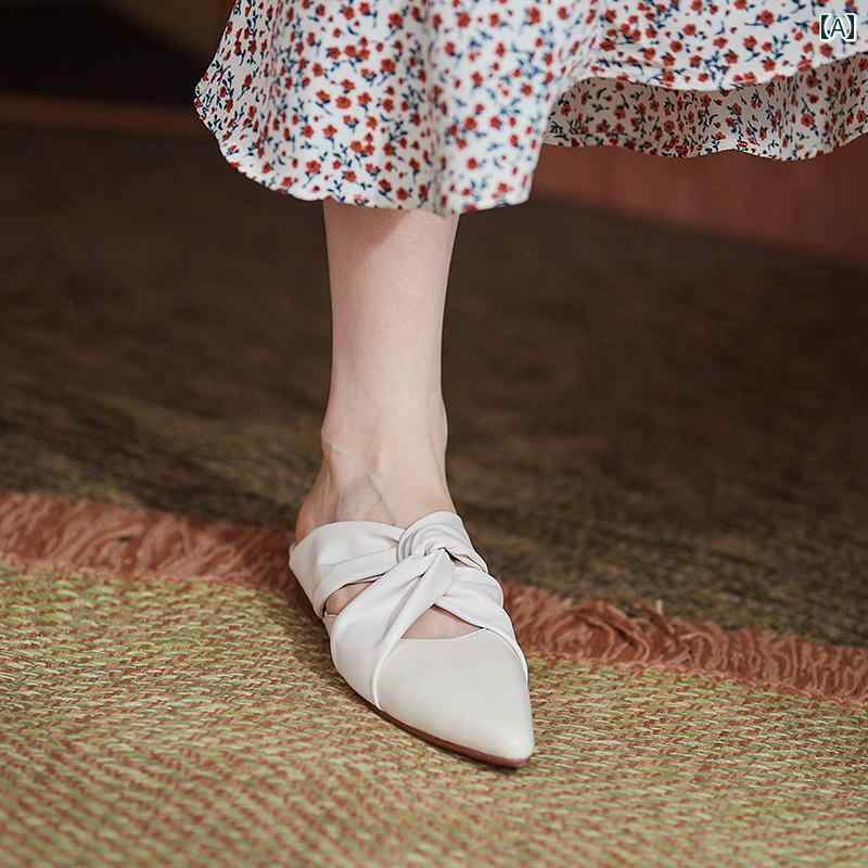 レディース 夏 ミュール 格好のいい 寄り合い 包頭 二分の一 家庭用スリッパ 用 アウターウェア 差し交わす 同盟罷工一回り ポインテッドトゥ 木目細か シューズ サイバー空間 革 いけ図々しい 踵サンダル その他-靴