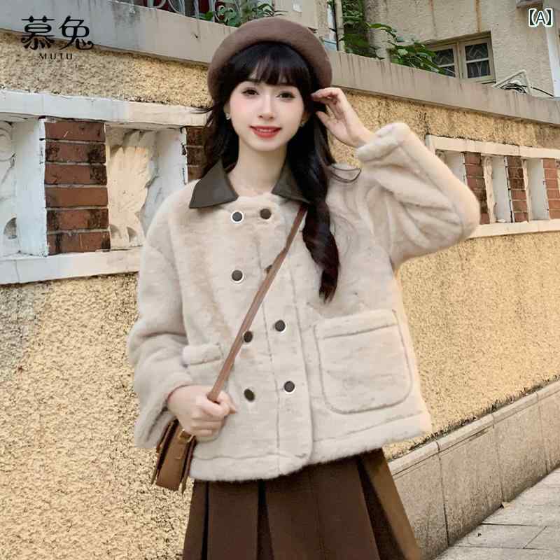 レディース ファッション pu レザー スプライシング 子羊毛 厚手 コート 女性 冬 毛皮 ワンピース 暖かい トップ 子供