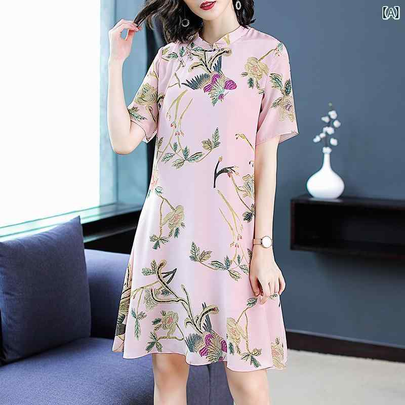レディース 夏 ワンピース きれいめ 上品 ミセス マザーズ 婦人服 ドレス 女性 春 ロング スカート チャイナ 中華風