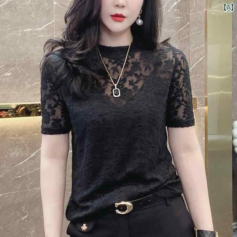 レディース 夏 半袖 シャツ トップス ブラウス きれいめ 上品 サマー 女性用 韓国 ダーク グリーン T スタイリッシュ 美しく 冷感
