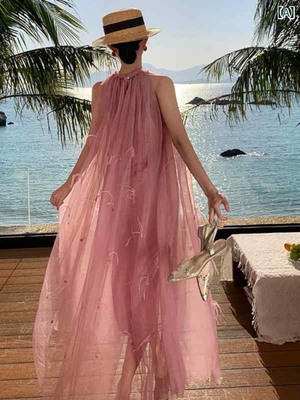 ホリデー ワンピース リゾート ワンピ フェザー バースデー ドレス ドレッシング ガウン 女性 花嫁 婚約 フェアリー チュール ホルターネック