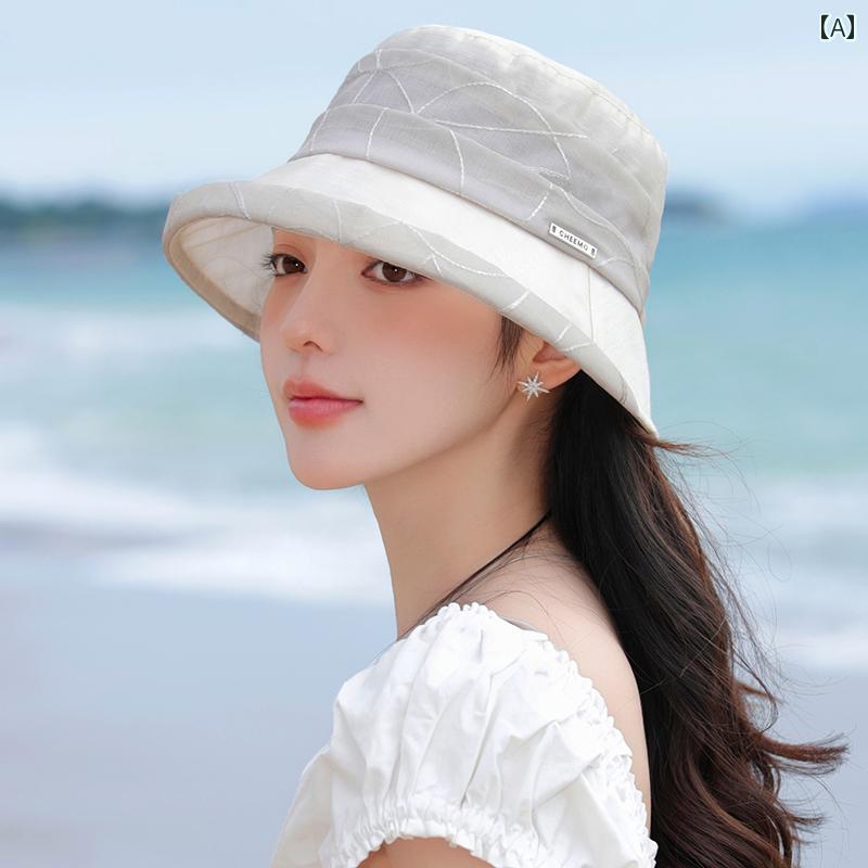 レディース 夏 帽子 日除け アウトドア レジャー フィッシャーマン ハット 女性 サマーオー ガンザ エレガント 小顔見せ 旅行 バケット 折りたたみ 日焼け防止