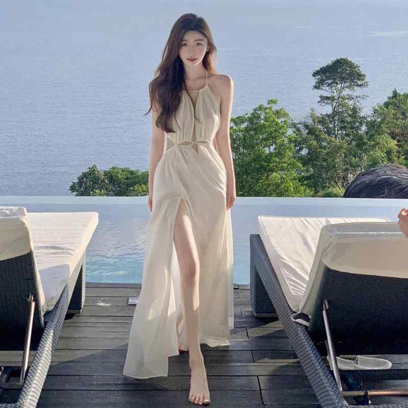 レディース 夏 リゾート ワンピース 海辺 休暇 ドレス 白い ロング ビーチ スカート 旅行 服 ダリ スーパー フェアリー シフォン