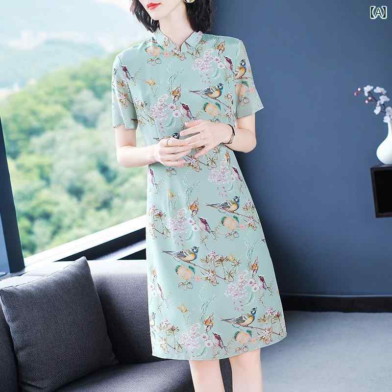 レディース 夏 ワンピース きれいめ 上品 ミセス マザーズ 婦人服 ドレス 春 スタイル レトロ 若々しい チャイナ 中華風