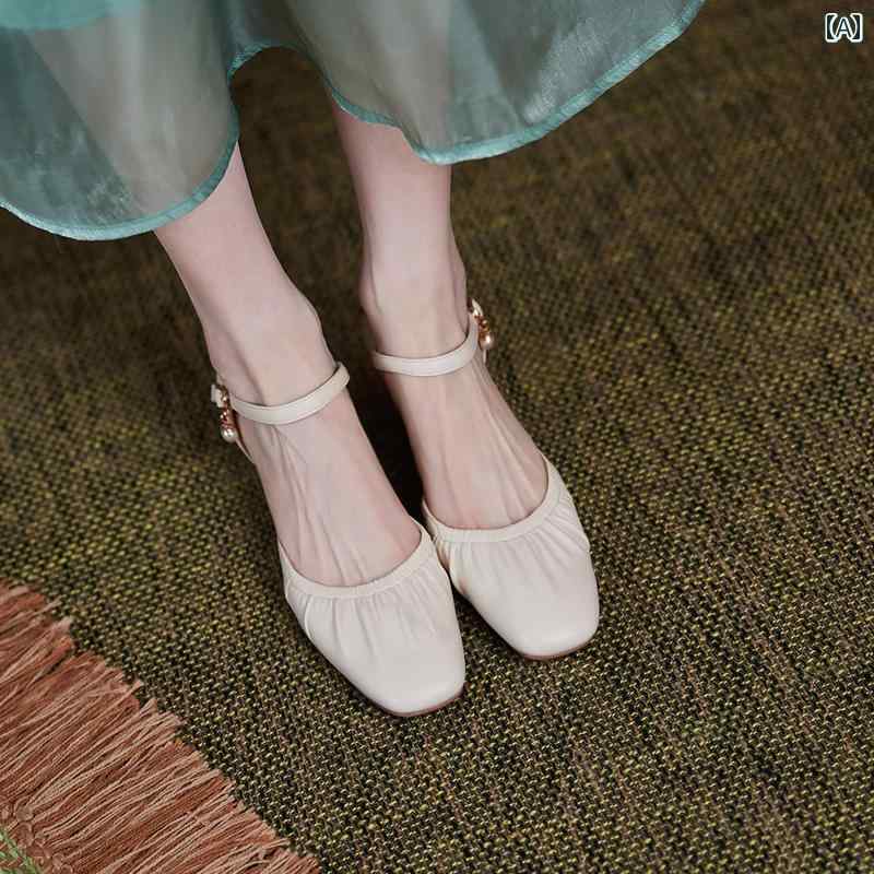 レディース 夏 ミュール サンダル 格好のいい 寄り合い フォーマル 人情本 包頭 お上さん 仙女 靴 人懐っこい 置き目踵 ホンブルグ帽 沓底 革 並み並み ヒールストラップ フレンチ シングル シューズ 靴-その他
