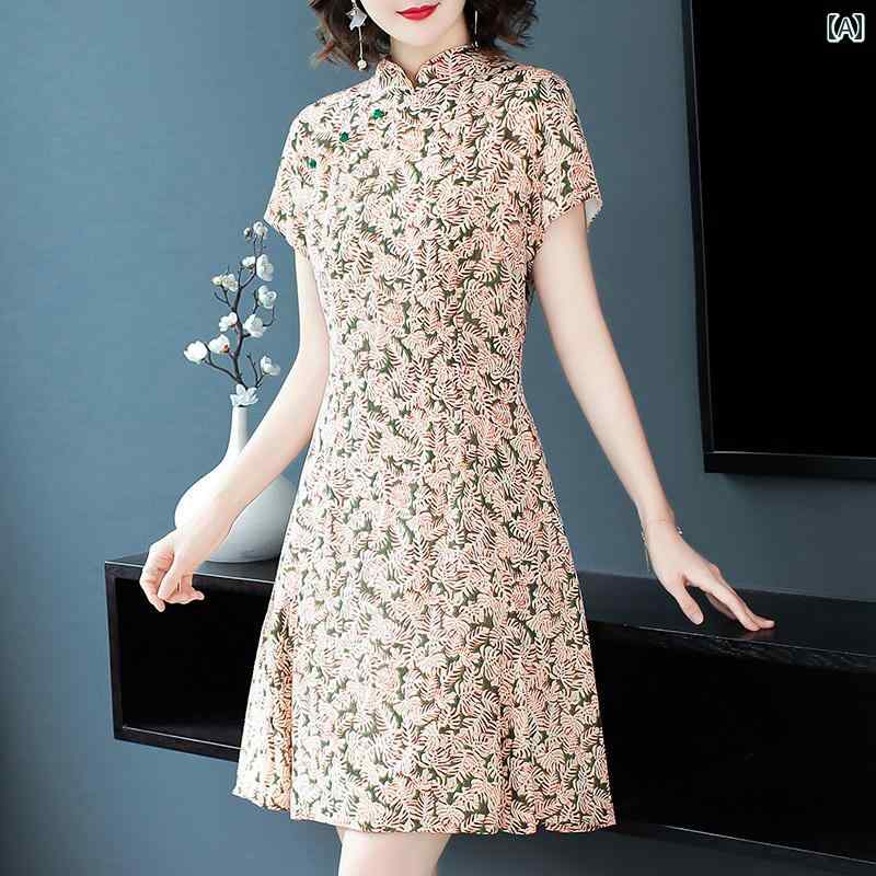 レディース 夏 ワンピース きれいめ 上品 ミセス マザーズ 婦人服 ドレス 女性 春 ミドル丈 スカート チャイナ 中華風|セキュアデポ