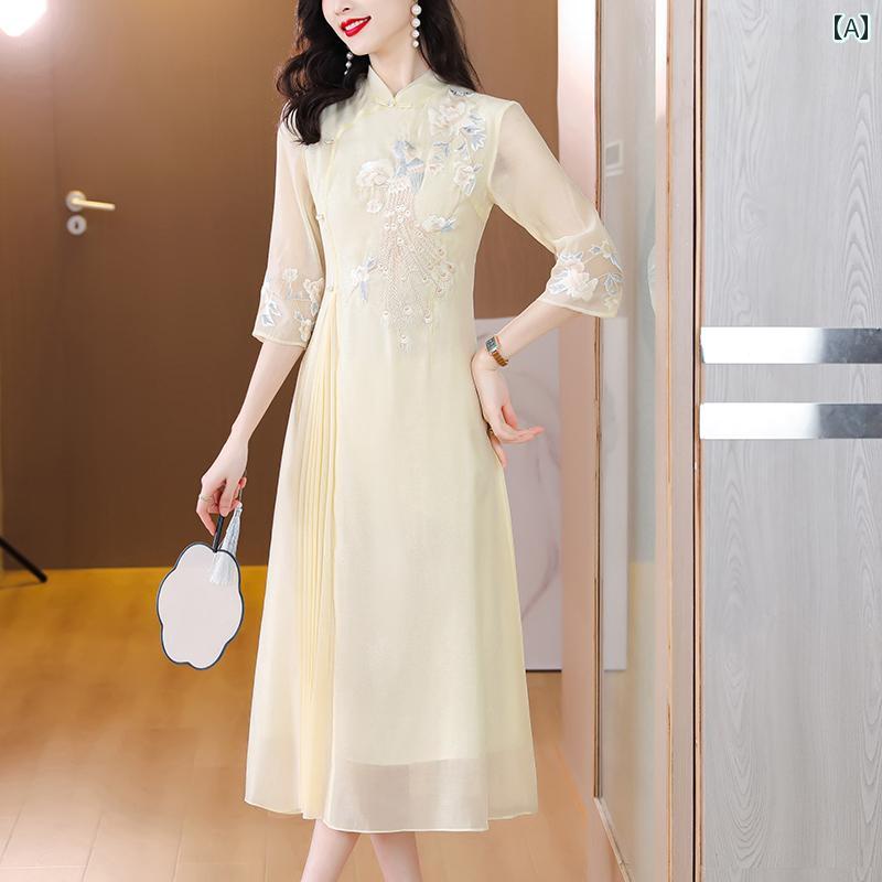 レディース ワンピース きれいめ 上品 ミセス 婦人服 女性 チャイナ 春 ドレス ハイエンド エスニック ティー 中華風